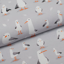 Tissu en ligne jersey de coton spandex motif de goéland, mouette. Online fabric cotton lycra jersey knit with seagull.