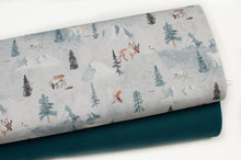 Tissu en ligne Qubec jersey de coton lycra motif d'animaux en hiver. Online fabric cotton spandex jersey knit with winter animal.