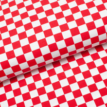 Tissu en ligne Québec jersey de coton lycra motif de carreaux. Online fabric cotton spandex jersey knit with red and white plaid.