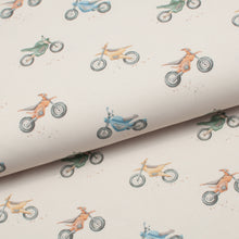 Tissu en ligne Québec jersey de coton lycra motif de moto. Online fabric cotton spandex jersey knit withmotorbike.