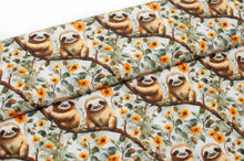 Tissus en ligne Québec jersey de coton lycra motif de paresseux. Online fabric store cotton spandex jersey knit with sloth.