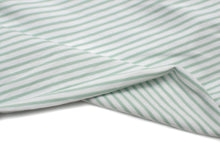 Tissu jersey coton spandex rayé 3mm blanc et menthe.