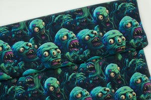 Tissu en ligne jersey de coton lycra motif de zombie 3D. Online fabric cotton spandex jersey knit with zombie.