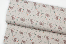 Tissu en ligne Québec jersey de coton lycra motif de lapins parfait pour Paques. Online fabric cotton spandex jersey knit with bunnies perfect for easter.