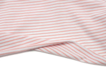 Tissu jersey coton spandex rayé 3mm blanc et rose.