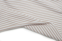 Tissu jersey coton spandex rayé 3mm blanc et sable.