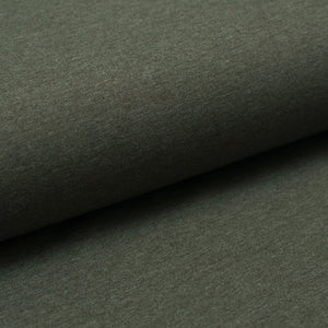 Tissu en ligne Québec jersey de coton spandex couleur kaki chiné. Online fabric cotton spandex jersey knit heather kaki solid color.