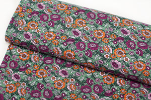 Tissu en ligne Québec jersey de coton lycra motif de fleurs. Online fabric cotton spandex jersey knit with flowers.