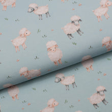 Tissu en ligne Québec jersey de coton lycra motif de mouton. Online fabric cotton spandex jersey knit with sheep.