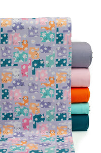 Tissu en ligne Québec jersey de coton lycra motif de chat. Online fabric cotton spandex jersey knit with cat print.