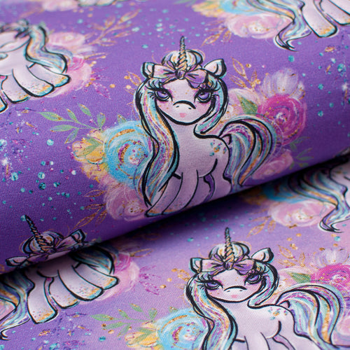 Tissu en ligne french terry de coton motif de pouliche. Online fabric cotton french terry with unicorn.