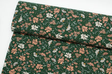 Tissu en ligne Québec jersey de coton lycra motif de fleurs vintage. Online fabric jersey cotton spandex knit with vintage flowers.