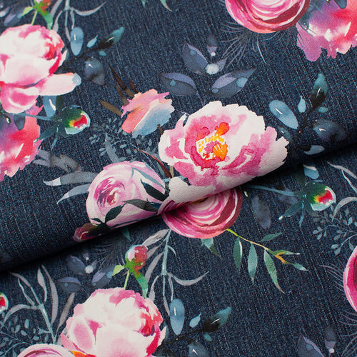 Tissu en ligne Québec canevas 100% coton motif de fleurs. Online fabric cotton canvas with flowers.