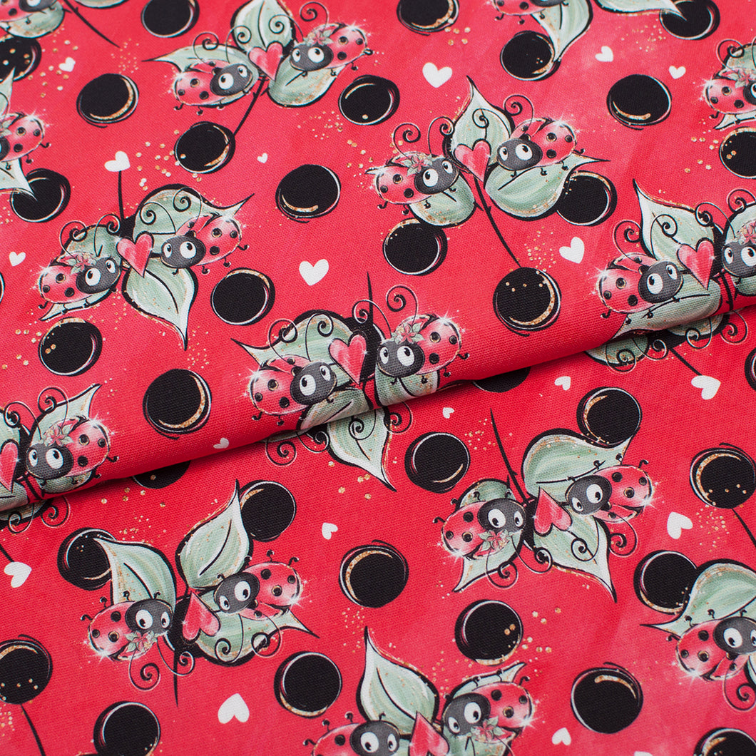 Tissu en ligne canevas de coton motif de coccinelle. Online fabric cotton canvas with ladybug.