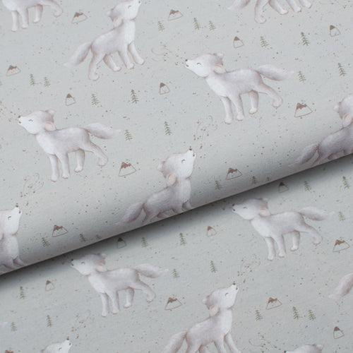 Tissu en ligne Québec jersey de coton lycra motif de loup. Online fabric store cotton spandex jersey knit with wolf.