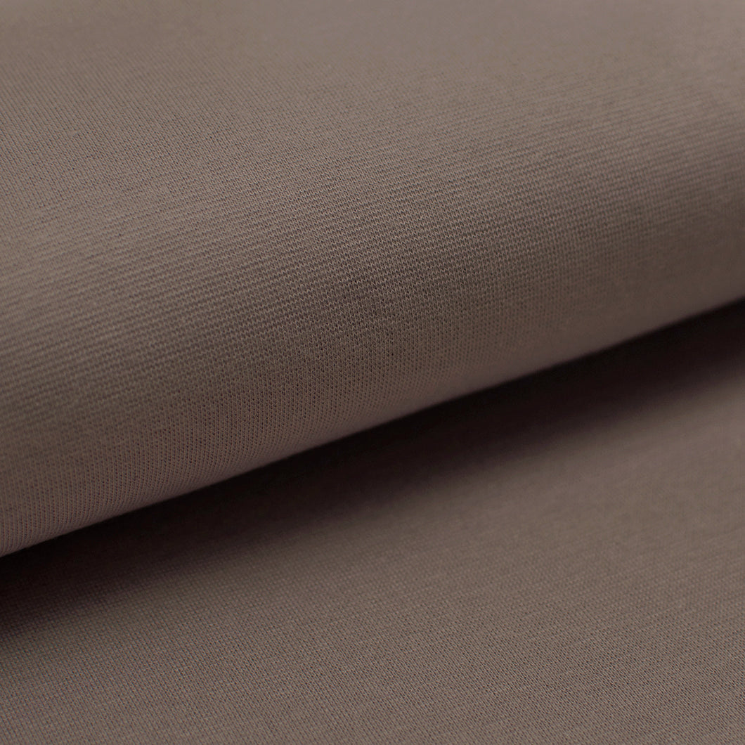 Tissu en ligne bord côte de coton lycra de couleur brun taupe. Online fabric cotton spandex rib knit. Ribbing