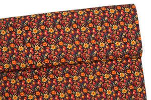 Tissu en ligne Québec jersey de coton lycra motif de fleur d'automne. Online fabric cotton spandex jersey knit with flowers.