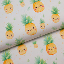 Tissu en ligne Québec jersey de coton lycra motif d'ananas kawaii. Online Canadian fabric store cotton spandex jersey knit with kawaii pineapple.