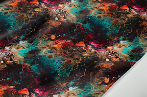 Tissu en ligne Québec similicuir, faux cuir, cuirette avec motif de d'encre abstrait. Online fabric leather with abstract paint ink oil.