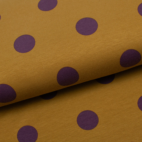Tissu en ligne Québec french terry de coton lycra motif de gros pois. Online Canadian fabric cotton spandex french terry with big dots.