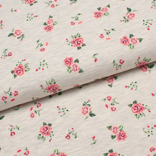 Tissu en ligne Québec jersey de coton lyvra motif de fleurs. Online canadian fabric store cotton spandex jersey knit with flowers.