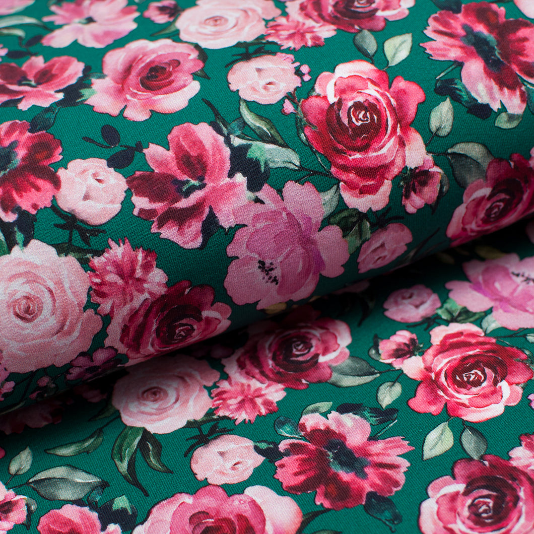 GREEN FLORAL<br> cotton/spandex<br> brushed organic french terry 