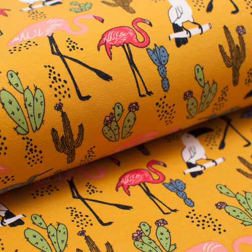 YELLOW FLAMINGO<br> cotton/spandex<br> french terry 