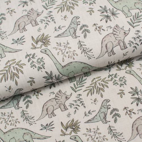 Tissu en ligne jersey de coton lycra motif de dinosaure. Online fabric cotton jersey knit with dinosaur.