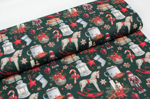 Canvas line fabric 100% cotton Christmas motif. Online fabric 100% cotton canvas christmas design.