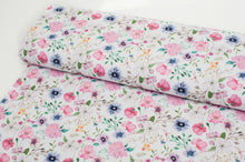 Flower pattern cotton jersey line fabric. Online fabric cotton jersey knit with flowers.