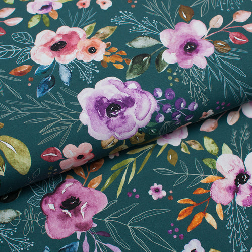 FLORAL TEAL<br>coton/spandex<br>jersey