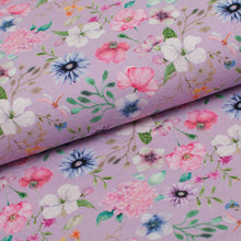 Tissu en ligne jersey de coton motif de fleurs. Online fabric cotton jersey knit with flowers.