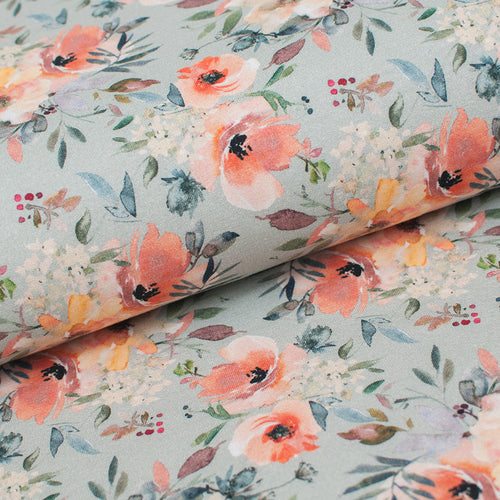 Tissu en ligne french terry de coton motifs de fleurs. Online fabric cotton french terry knit with flowers.