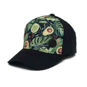 Flexfit cap with avocado and lime pattern. Flexfit cap