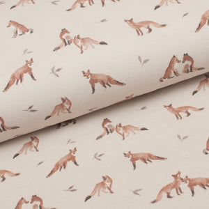 Tissu en ligne jersey de coton lycra motif de renard. Online fabric cotton jersey knit with fox.