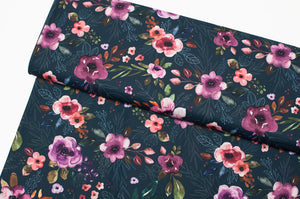 Tissu en ligne PUL avec motif de fleurs. Online fabric PUL with flowers.
