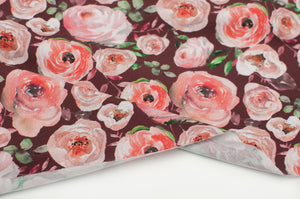 Tissu en ligne jersey coton lycra motif de fleurs. Online fabric cotton spandex jersey knit with floral pattern.