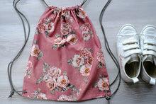 Cotton canvas line fabric with pink flower pattern. Online fabric 100% cotton canvas with rose flowers. Shoe bag. Reusable bag.