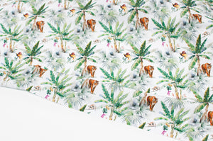 100% cotton poplin line fabric with tiger pattern. Online fabric cotton poplin with tiger.