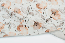 Tissu en ligne jersey de coton spandex motif de fleurs. Online fabric cotton spandex jersey knit with flowers.