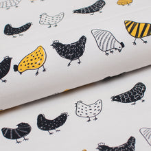 Tissu en ligne jersey de coton motif de poule. Chicken cotton jersey online fabric.