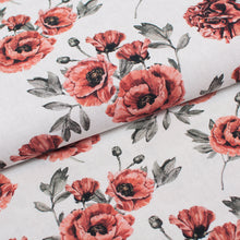 Tissu en ligne canevas de coton motif de fleur coquelicot. Online fabric 100% cotton canvas with poppies flower.