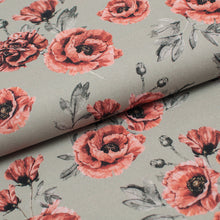 Poppy flower pattern cotton canvas line fabric. Online fabric 100% cotton canvas with poppies flower.