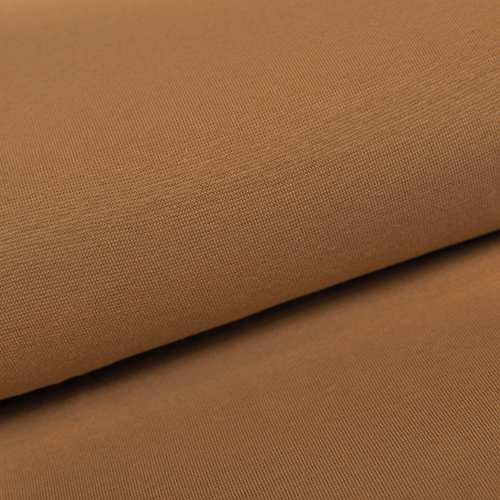 Tissu en ligne jersey bord côte couleur caramel. Online fabric caramel rib knit.