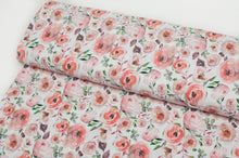 Tissu en ligne jersey coton lycra motif de fleurs. Online fabric cotton spandex jersey knit with floral pattern.