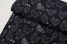 Tissu en ligne jersey de coton motif de poule et de coq. Online fabric cotton jersey with hens.