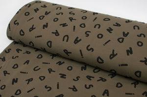 Brushed french terry line fabric with alphabet letter design. Online fabric cotton sweat brushed french terry with alphabet.