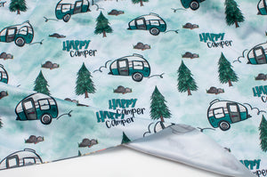 Tissu PUL motif roulotte de camping. PUL camper fabric.